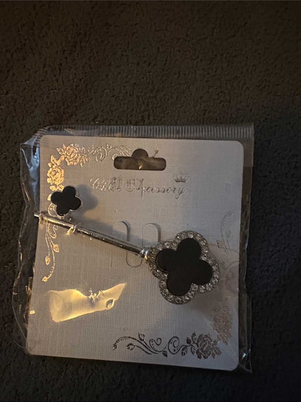 Gold-Tone Black Clover Key Brooche